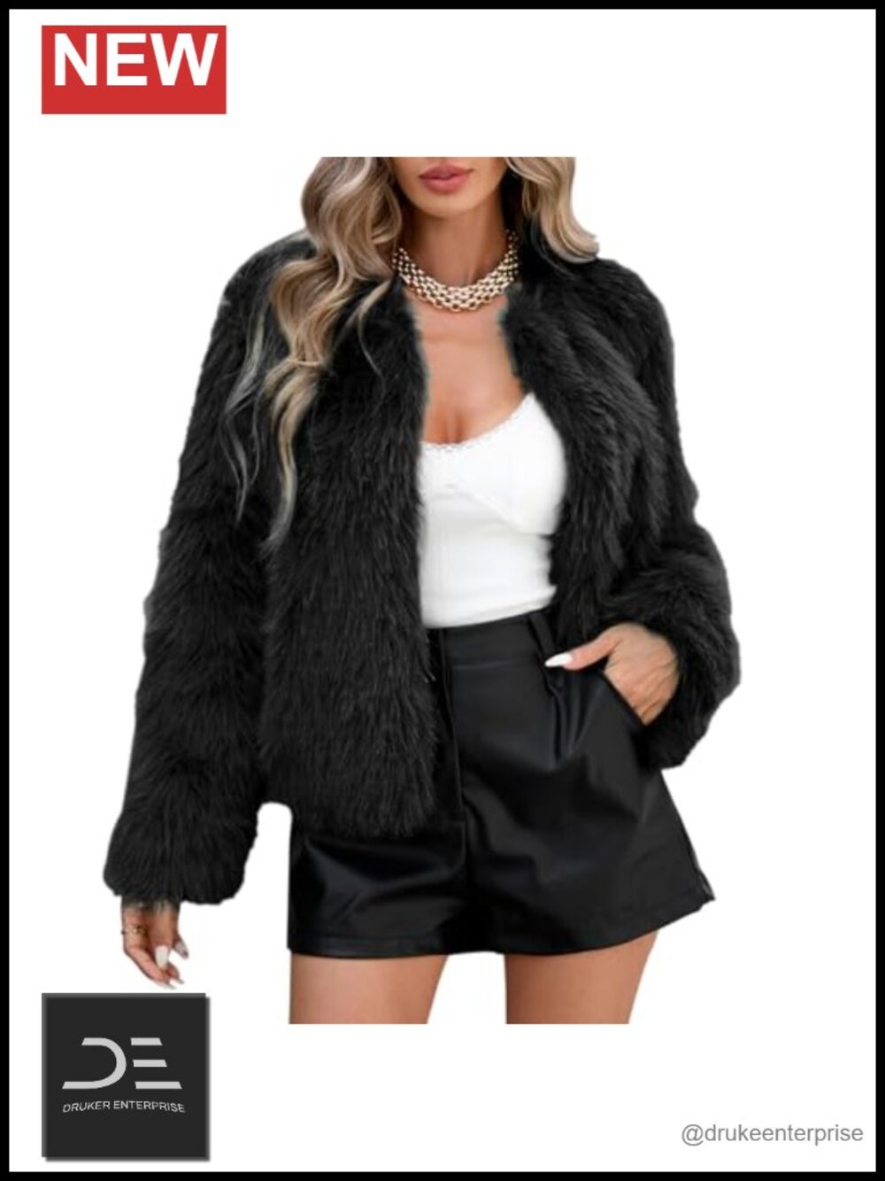 Faux Fur Cropped Jacket Women Soft Warm Winter Coat Long Sleeve